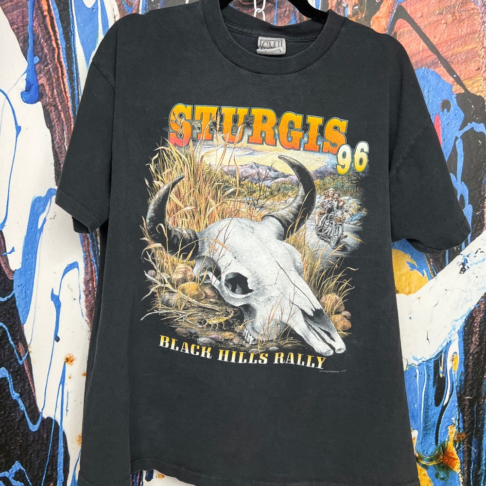 vtg 1996 Sturgis Black Hills Rally CMI double-sided biker tee